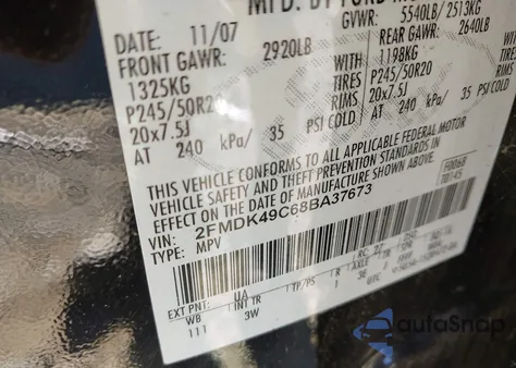 2008 Ford Edge Limited from USA, damaged, VIN 2FMDK49C68BA37673